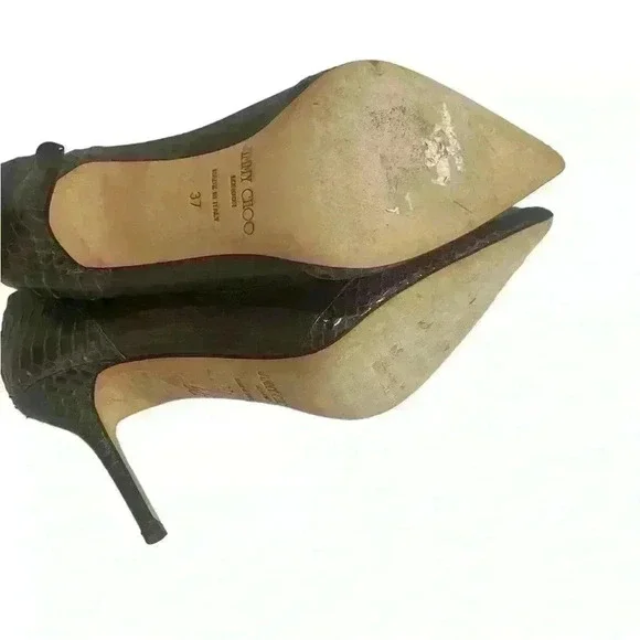 Jimmy Choo Watson Women’s Gray Leather Purple Snakeskin Pumps Size EUR 37/US 7 - Picture 10 of 12